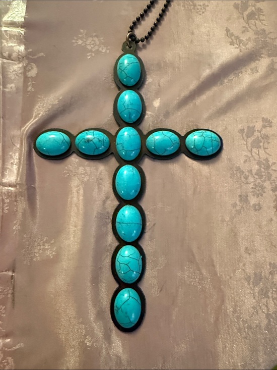 Jewelry - Ginormous FAUX Turquoise Stone Cross Pendant Necklace